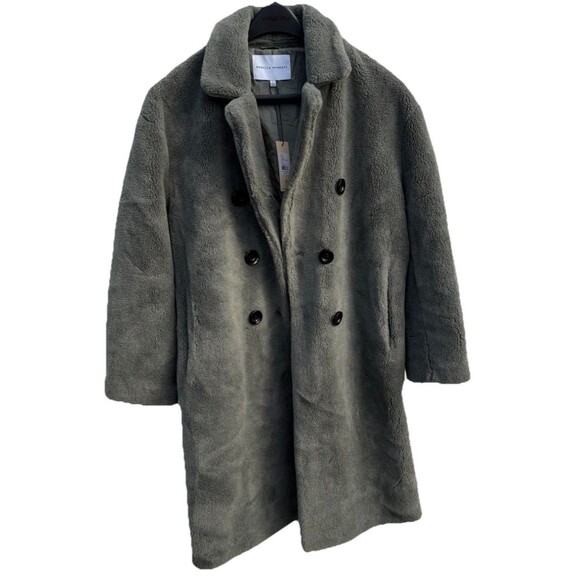 NWT! REBECCA MINKOFF Green Wool Teddy Faux Shearling Double Breasted Coat Large - Picture 2 of 12